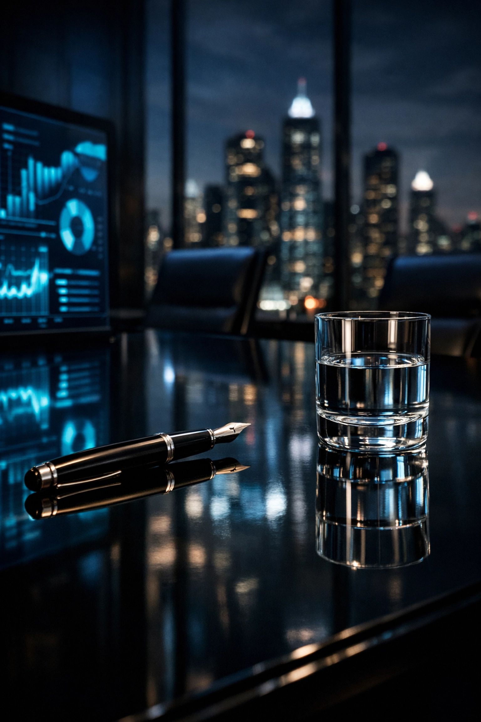 Sleek boardroom reflecting data visualizations for strategic clarity and accountability in operations.