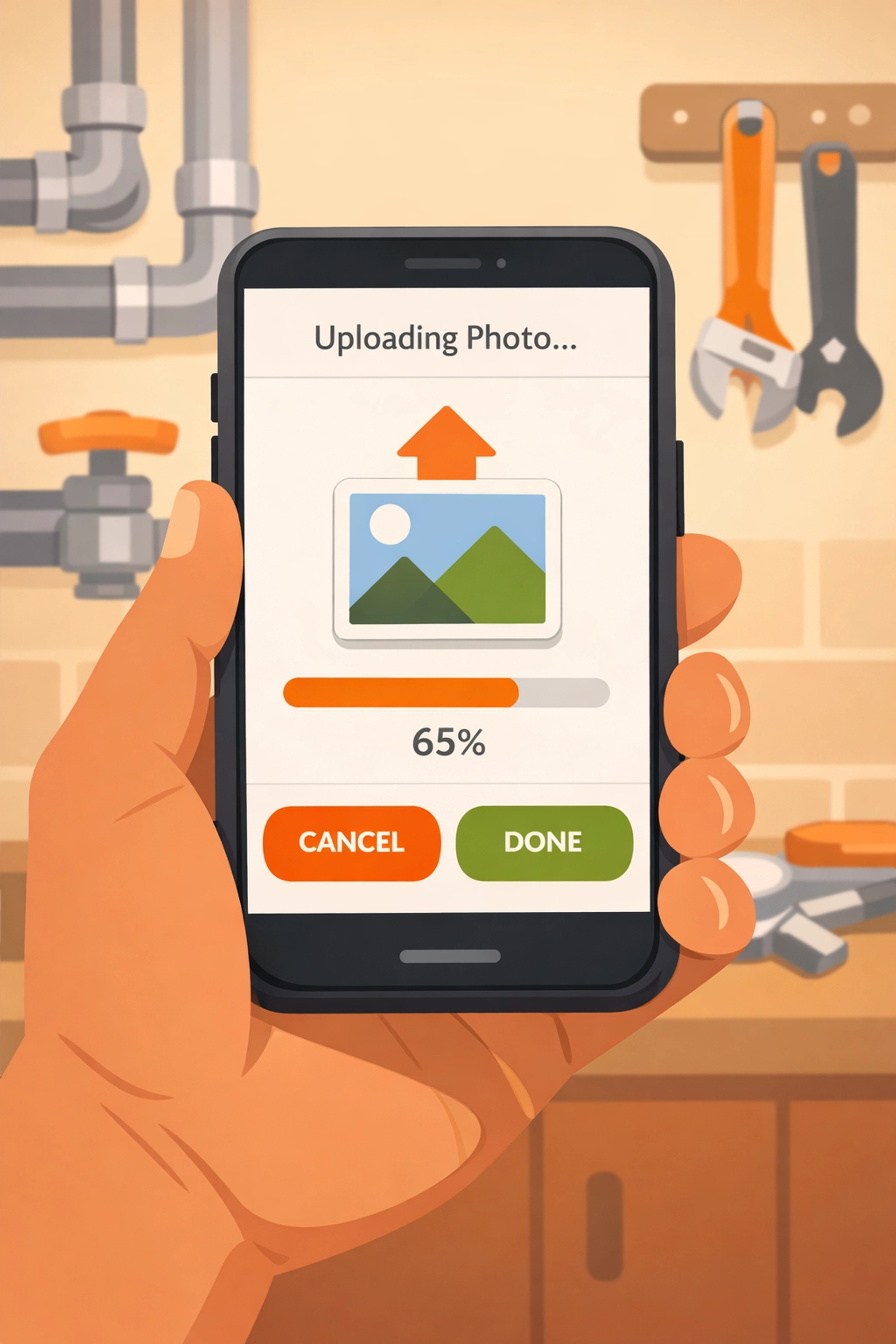 Contractor using a mobile-first app to easily upload project photos on a construction job site.