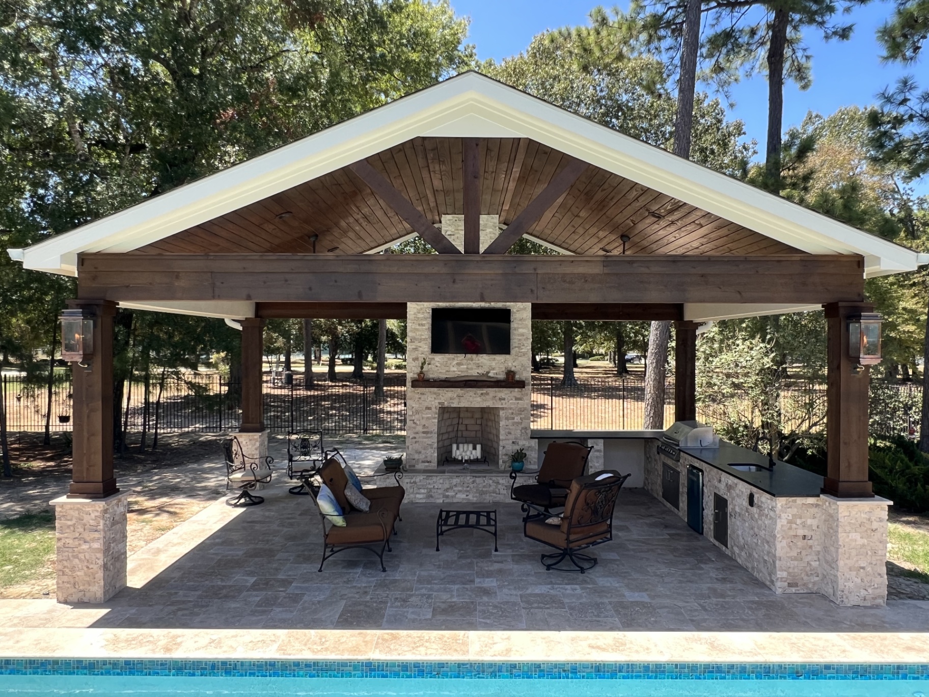 Stone Fireplace in Pavilion