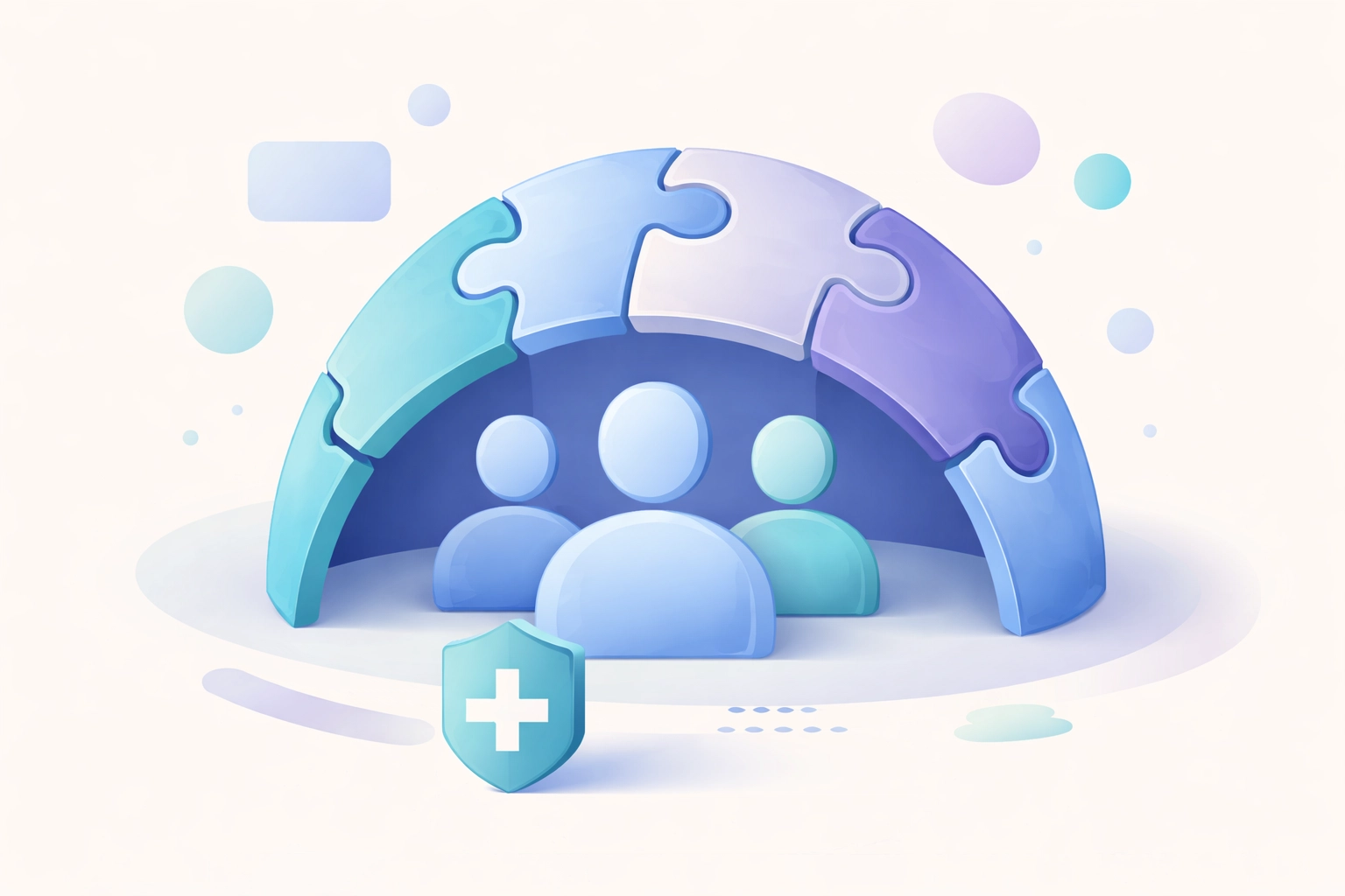 Protective puzzle dome over people illustrating HIPAA-compliant marketing strategies for patient privacy