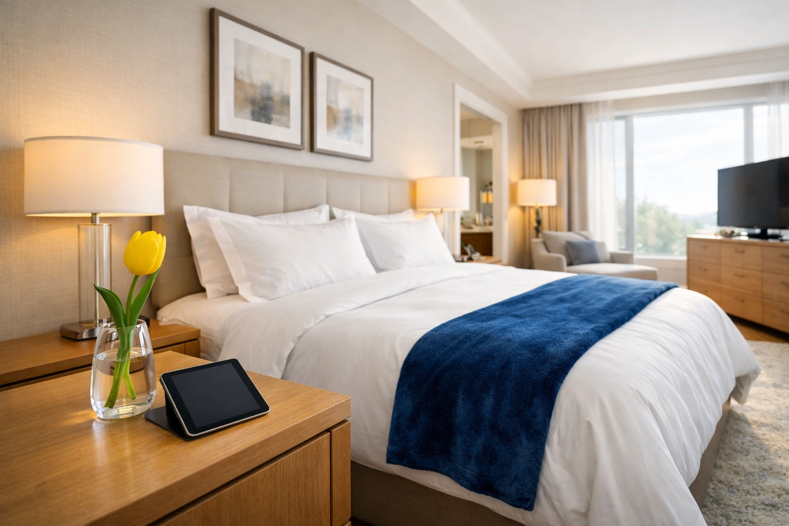 Luxurious, tidy bedroom in Ashby MA reflecting the peace of mind from professional house cleaning.