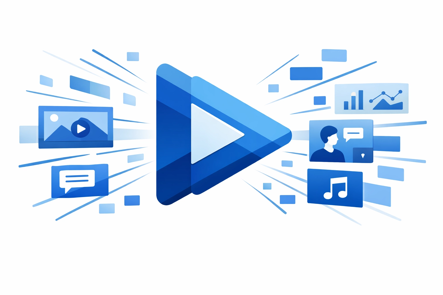 Modern play button graphic illustrating the importance of video marketing in AI search results