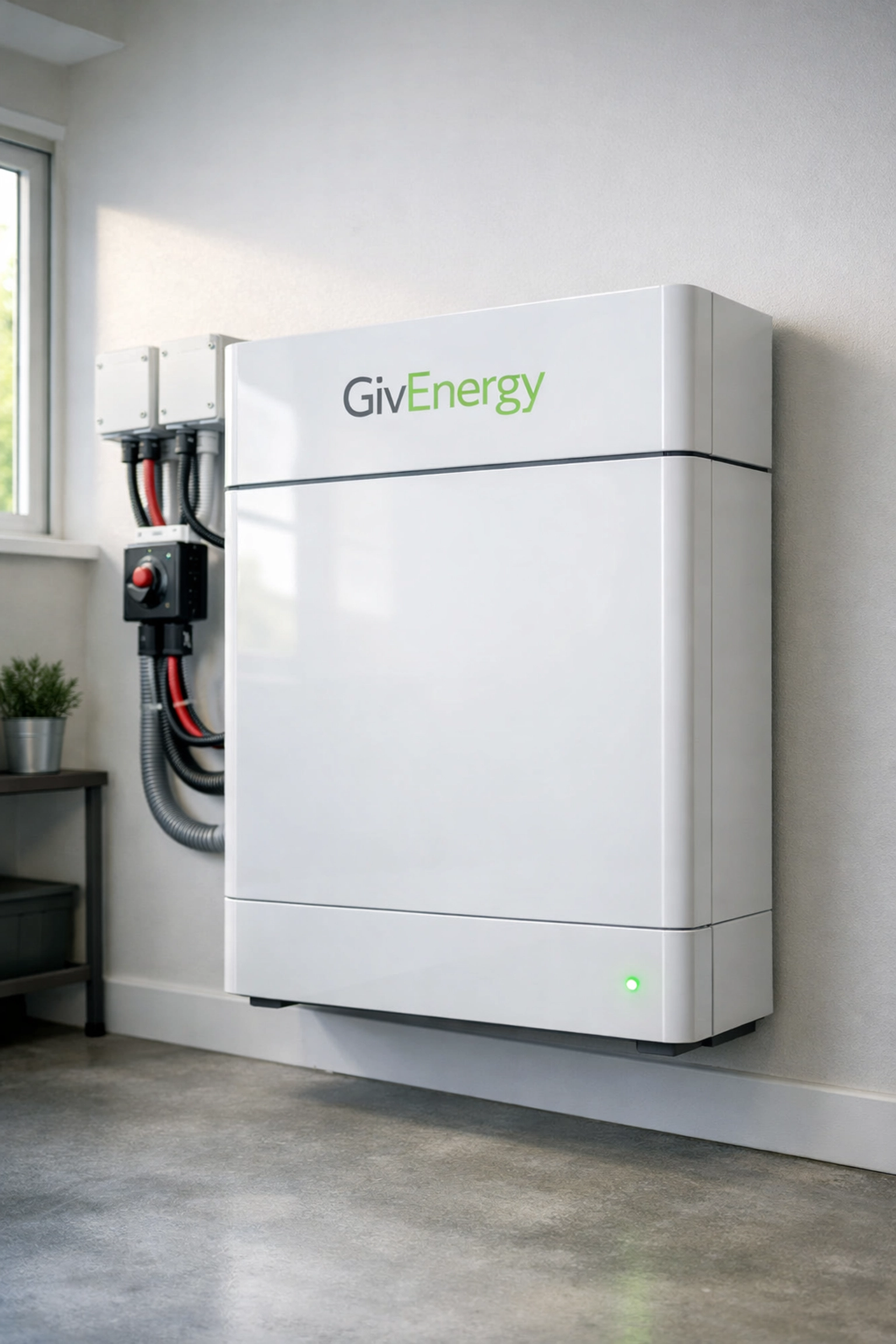 GivEnergy battery storage unit installed in home garage for storing solar electricity