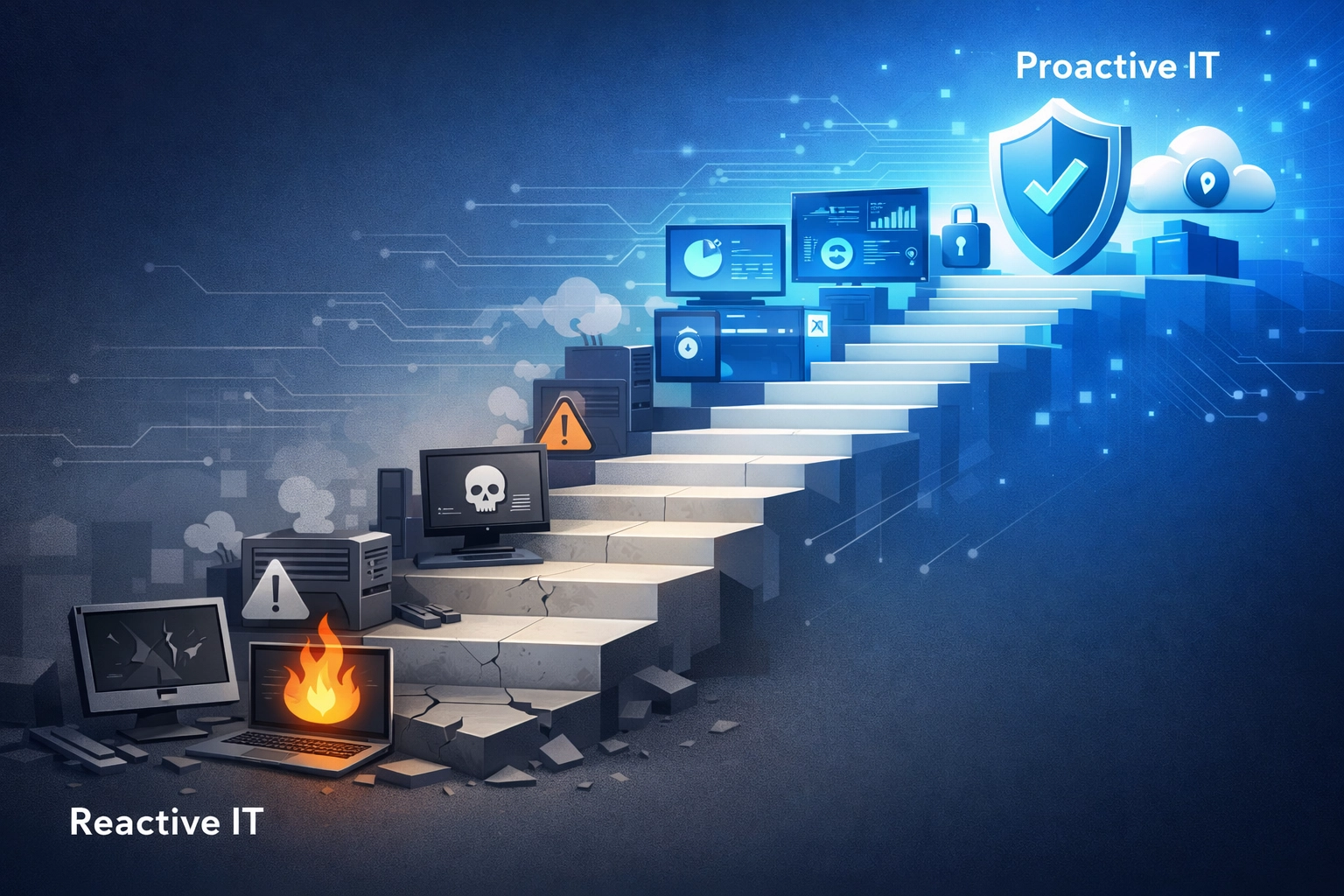 Evolution from reactive break-fix IT to proactive security monitoring services