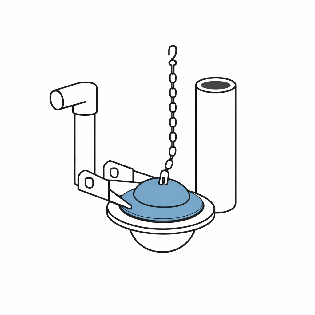 Illustration of a toilet tank flapper and chain for running toilet repairs in West End condos.