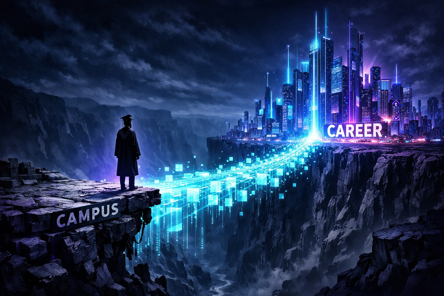 Digital bridge connecting education to employment, illustrating how to close the campus-to-career gap.