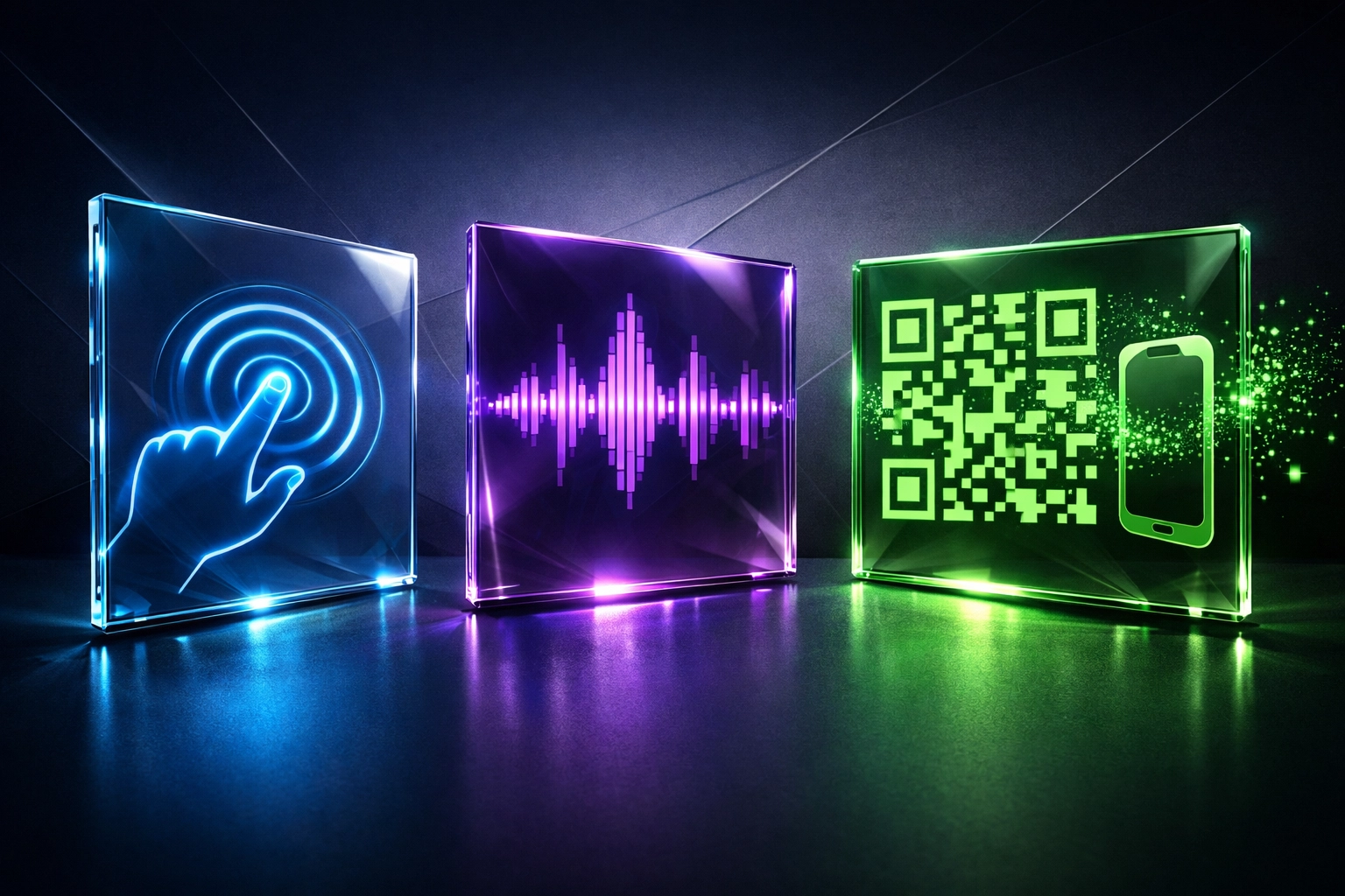 Three interaction methods for electronic donor walls: touch, voice commands, and QR scanning