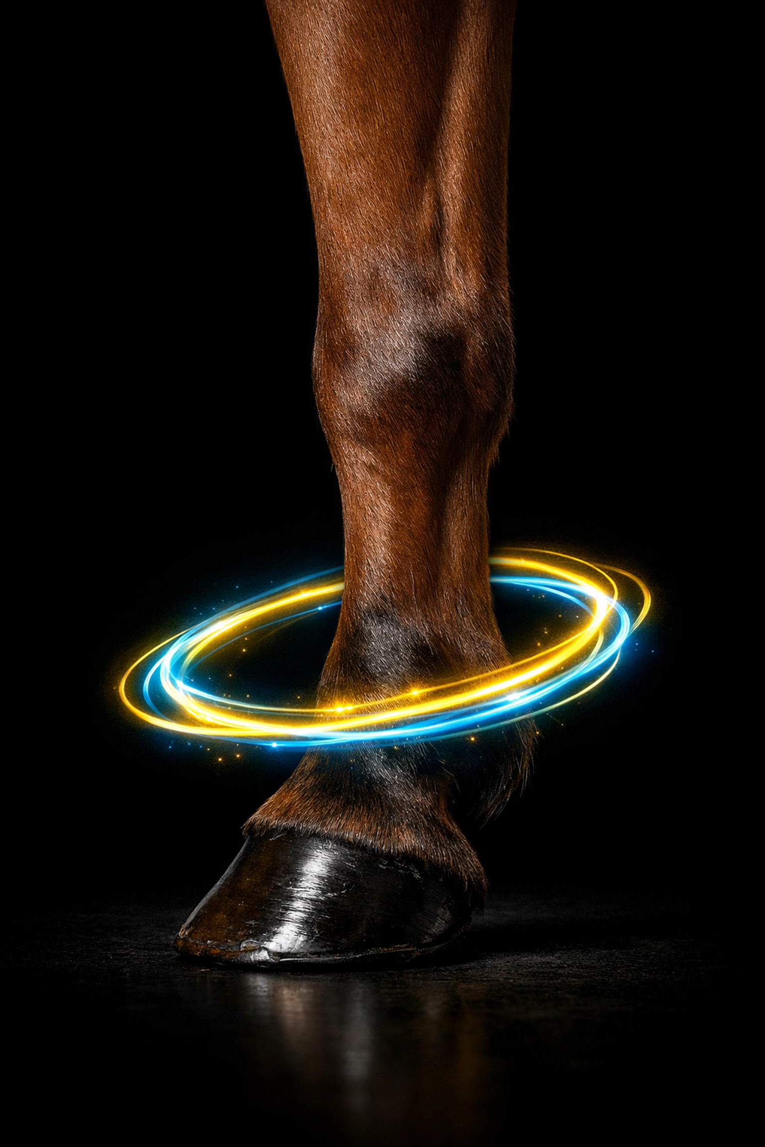 Magnetic horse bands using bio-resonance technology to provide natural joint care for horses without heat.