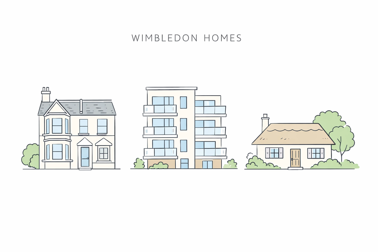 Victorian terrace, modern apartment and cottage showing diverse Wimbledon property types