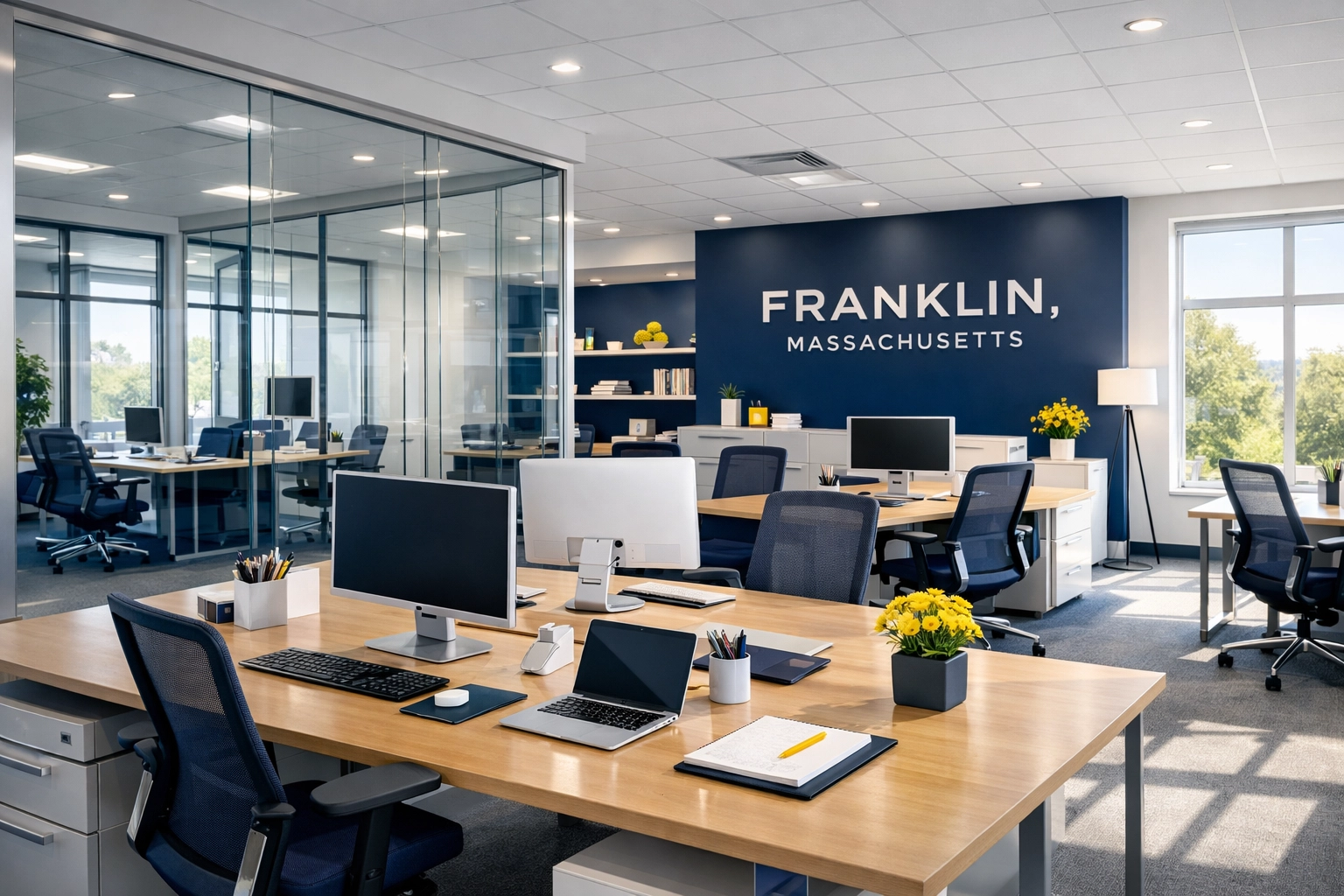 Sparkling modern open-plan office in Franklin showcasing professional commercial cleaning results.