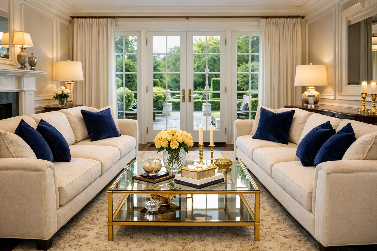 Spotless formal living room in a Massachusetts estate maintained with regular Wenham estate upkeep.