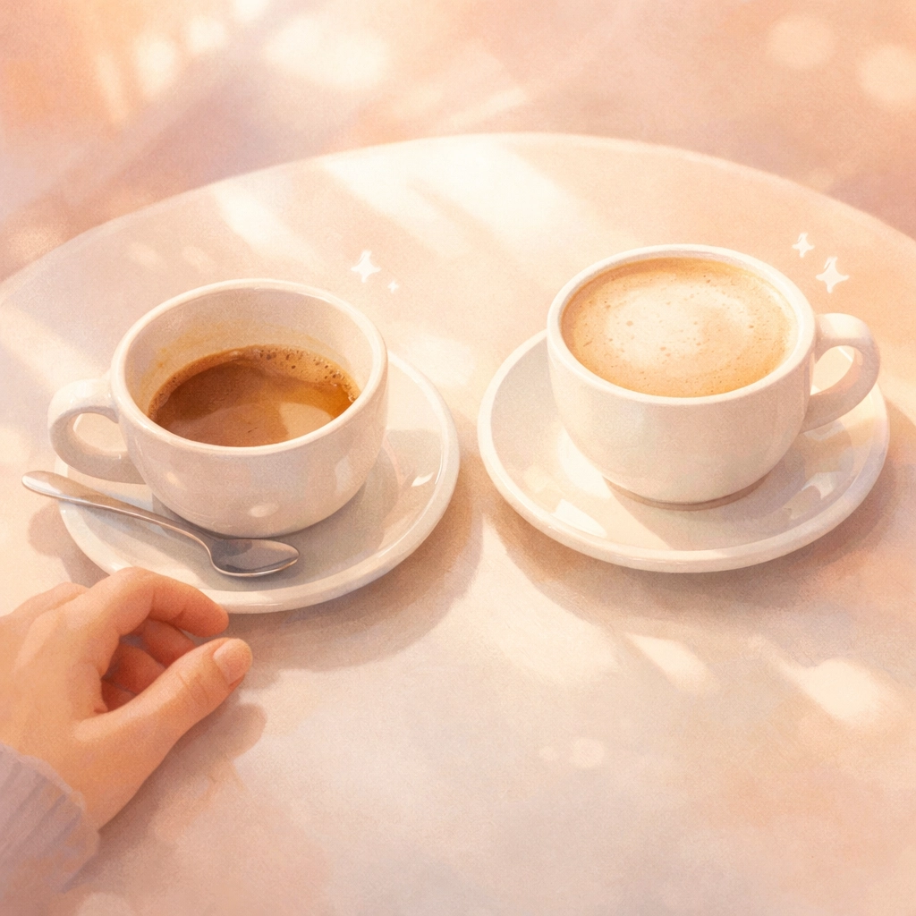 Two coffee cups on café table representing low-pressure dating and authentic connection