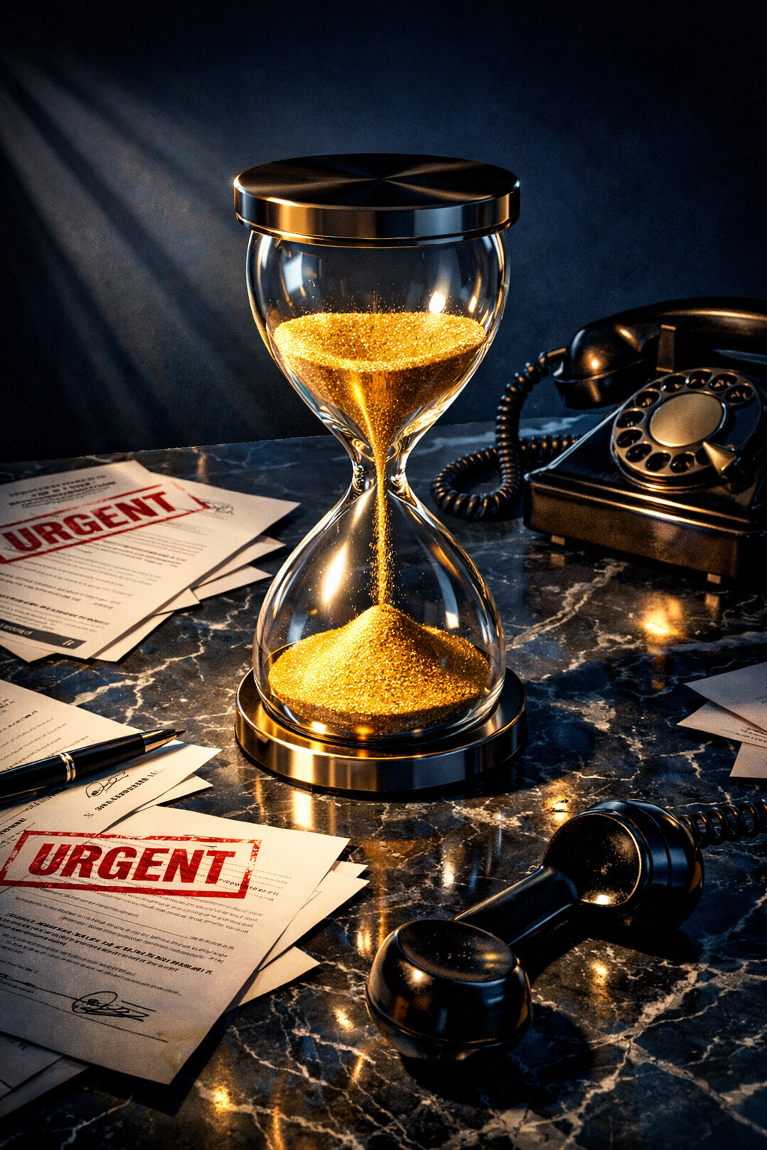 Hourglass and urgent documents symbolizing high-pressure investment sales tactics