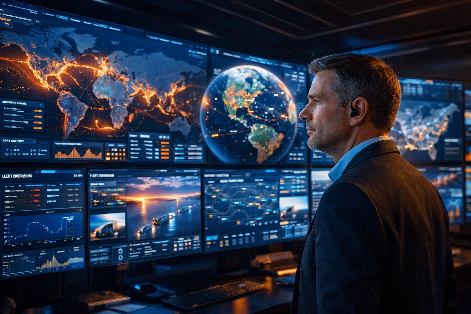 Logistics manager monitoring real-time data to optimize supply chain management and eliminate operational friction.