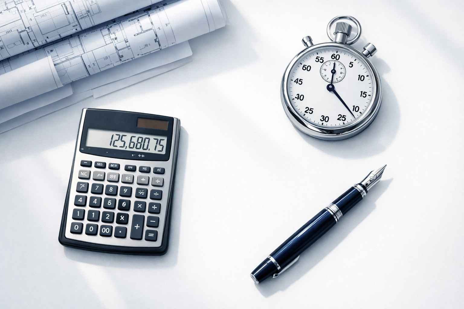 Real estate planning desk with calculator and blueprints showing 1031 exchange Texas timeline deadlines