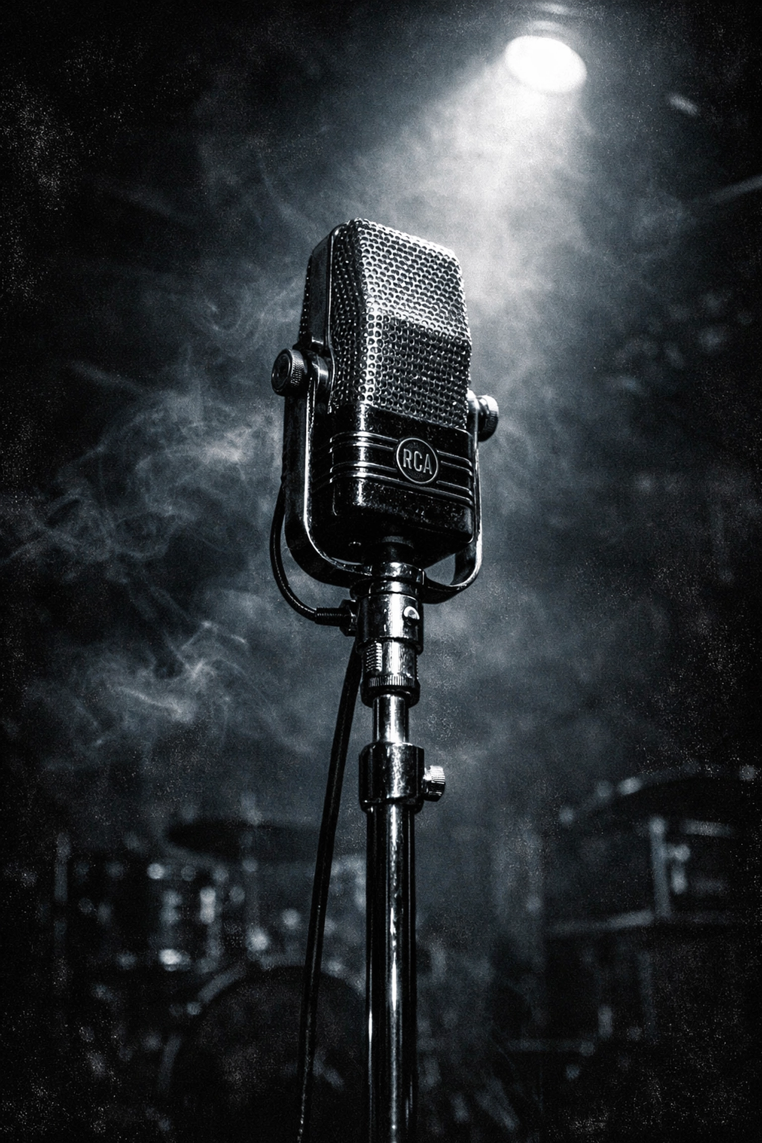 Vintage RCA studio microphone under a spotlight, capturing the authentic Sun Records sound of Elvis Presley’s legacy.