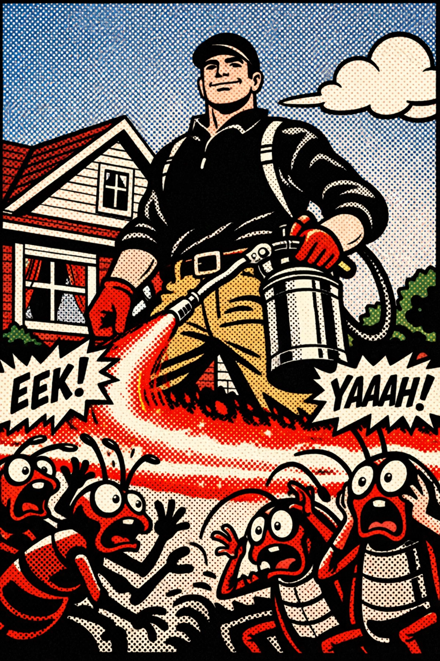 Pest control technician spraying a protective barrier around a Jasper home to stop ants and roaches.