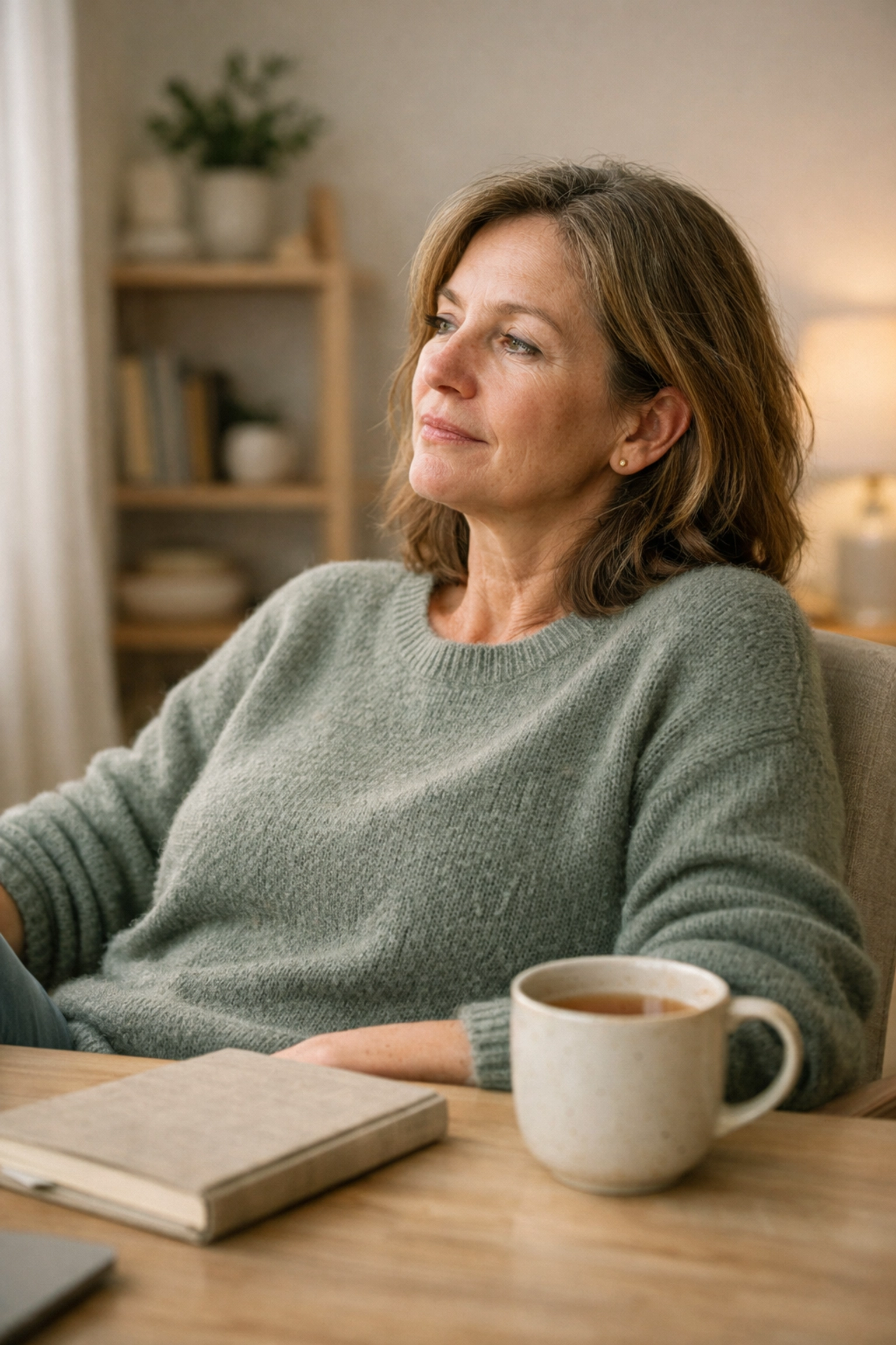 A professional woman in a calm office reflecting on the impact of perimenopause brain fog on her career performance. A professional woman in a calm office reflecting on the impact of perimenopause brain fog on her career performance.