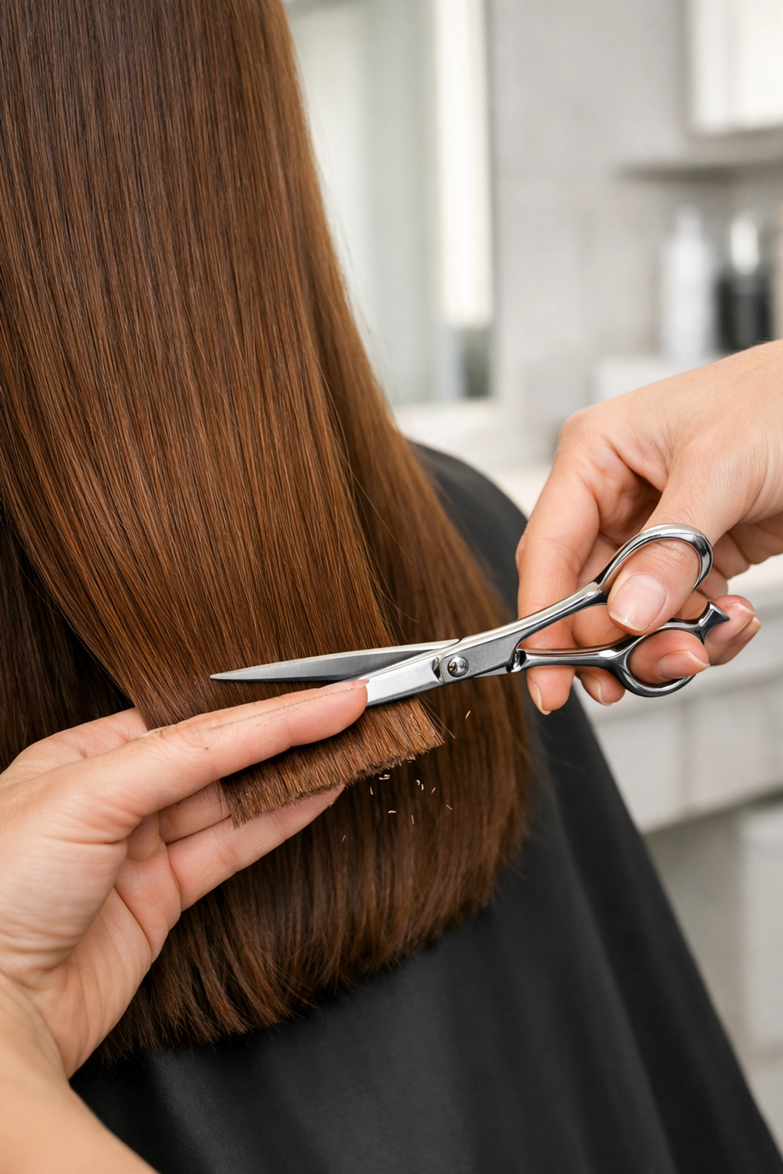 Professional hair stylist performing a precision trim to keep hair healthy at our Concord NH hair salon.