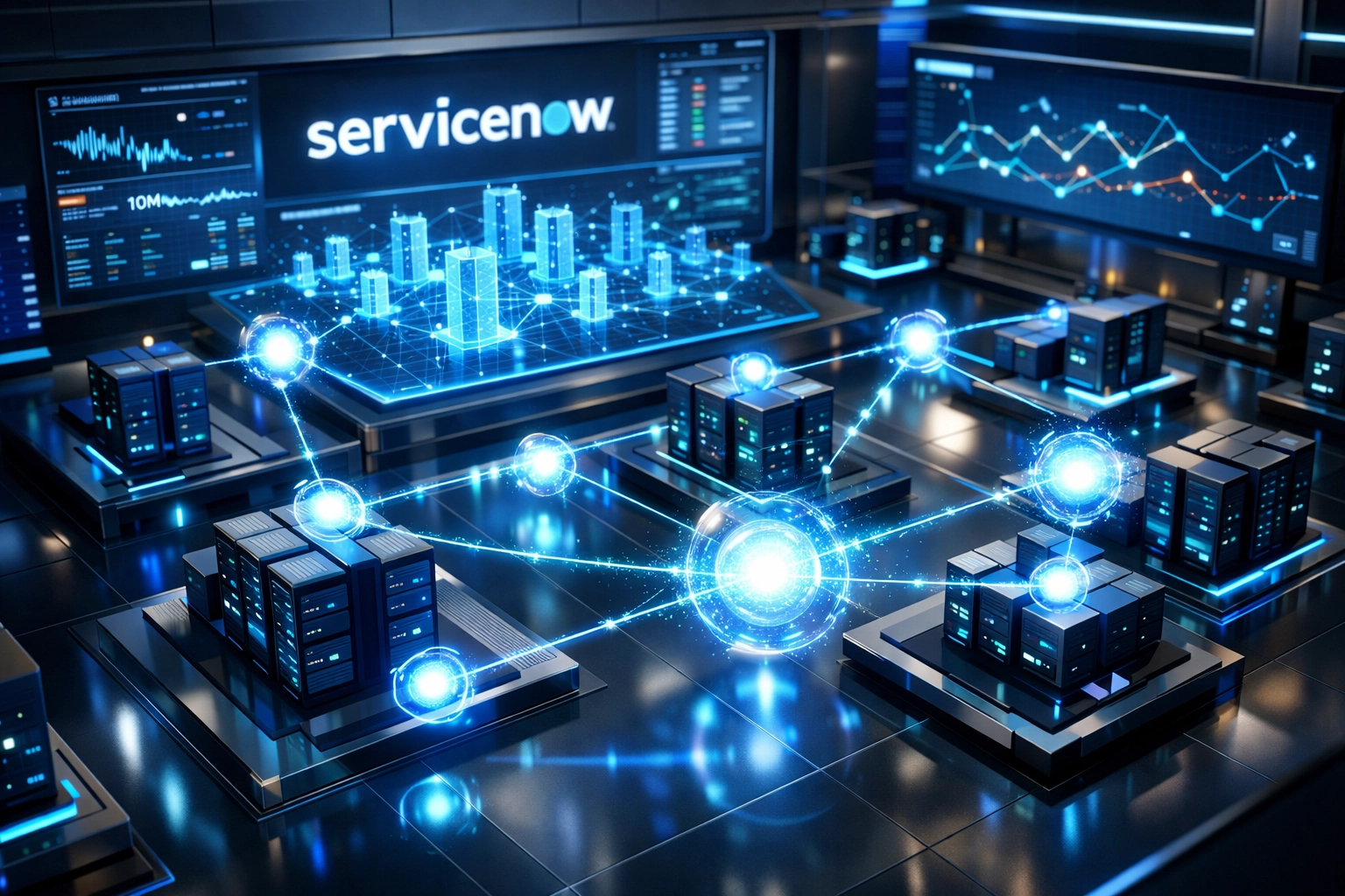 ServiceNow ITOM agentic AI automation showing autonomous infrastructure discovery and event correlation