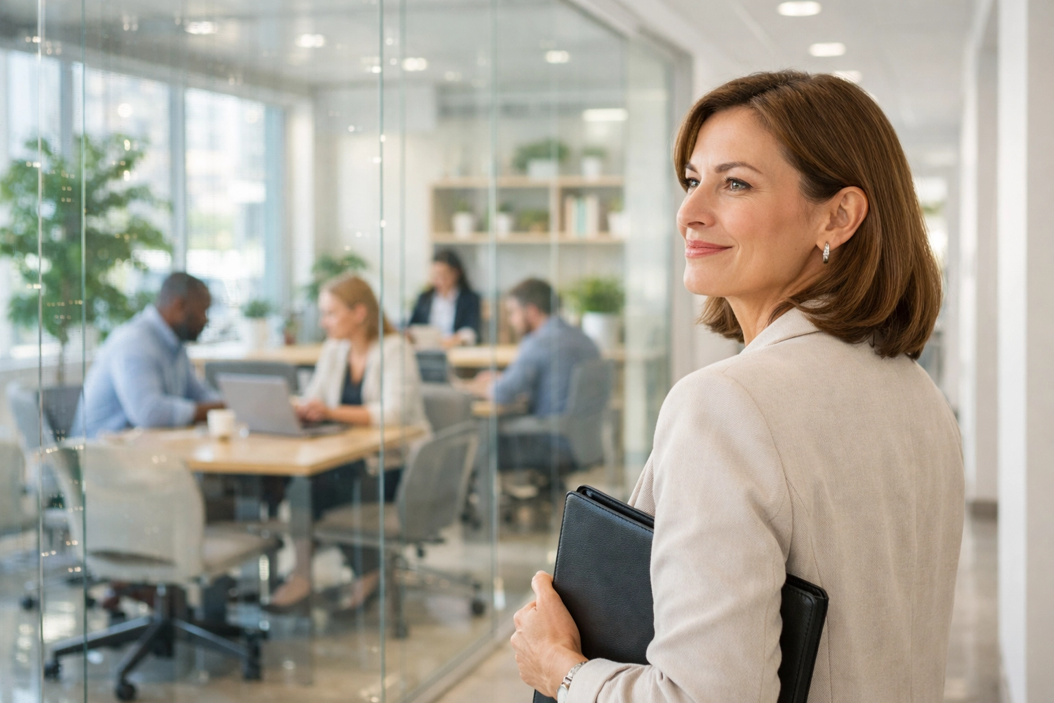 Business professional in a clean Orlando office reflecting a positive company reputation and peace of mind.