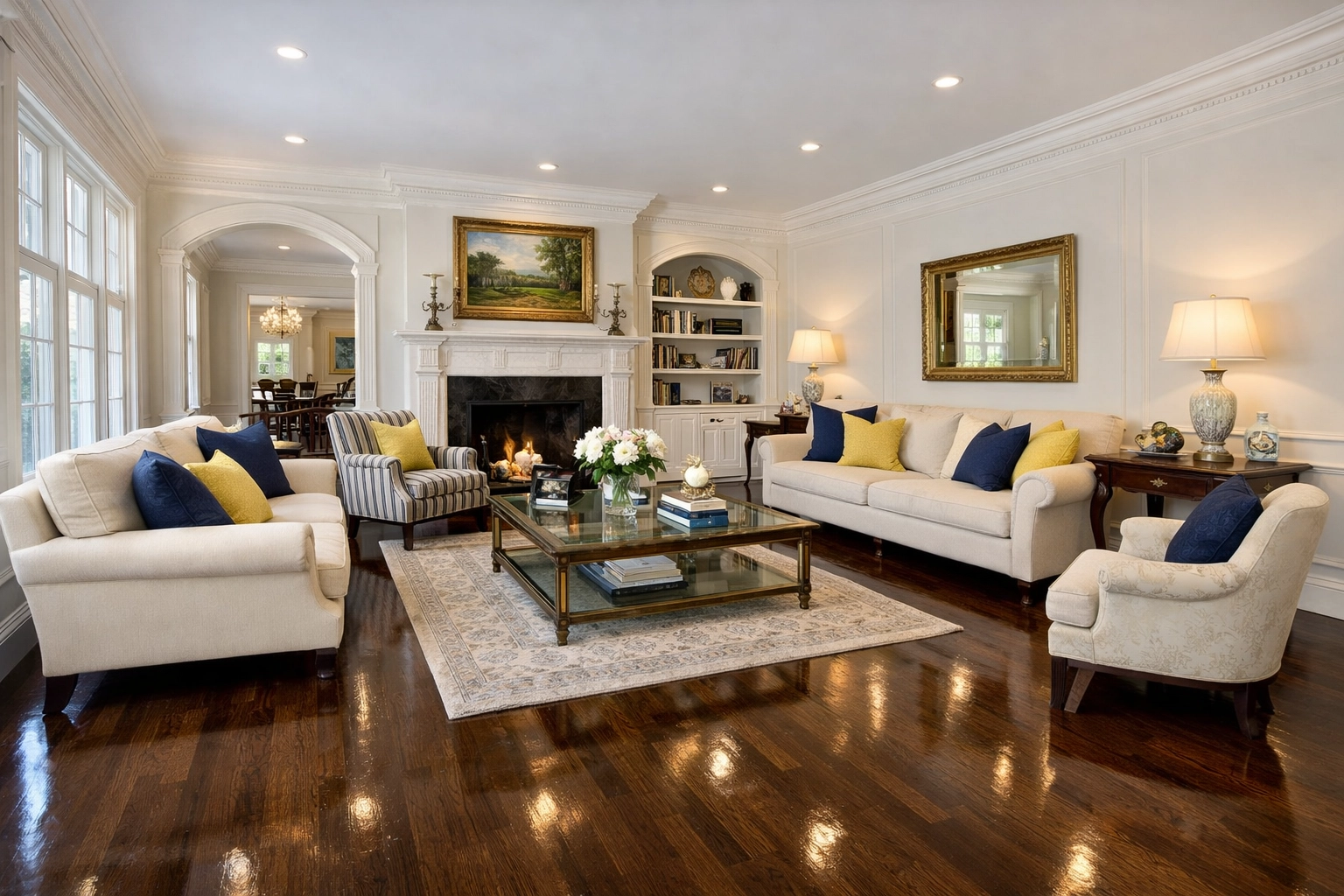 Immaculate luxury living room in a Concord estate after professional residential cleaning.