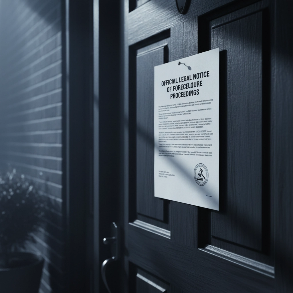 Close-up of legal documents posted on Ohio apartment door - process server compliance under SB 237 Close-up of legal documents posted on Ohio apartment door - process server compliance under SB 237