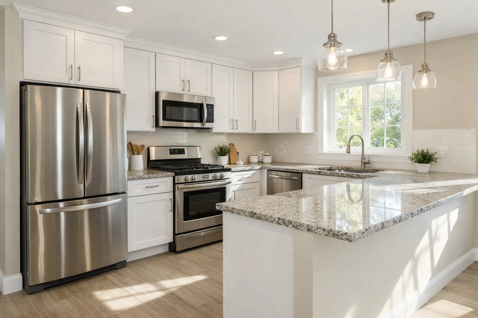 Modern kitchen interior of a new manufactured home in Crosby near Houston.