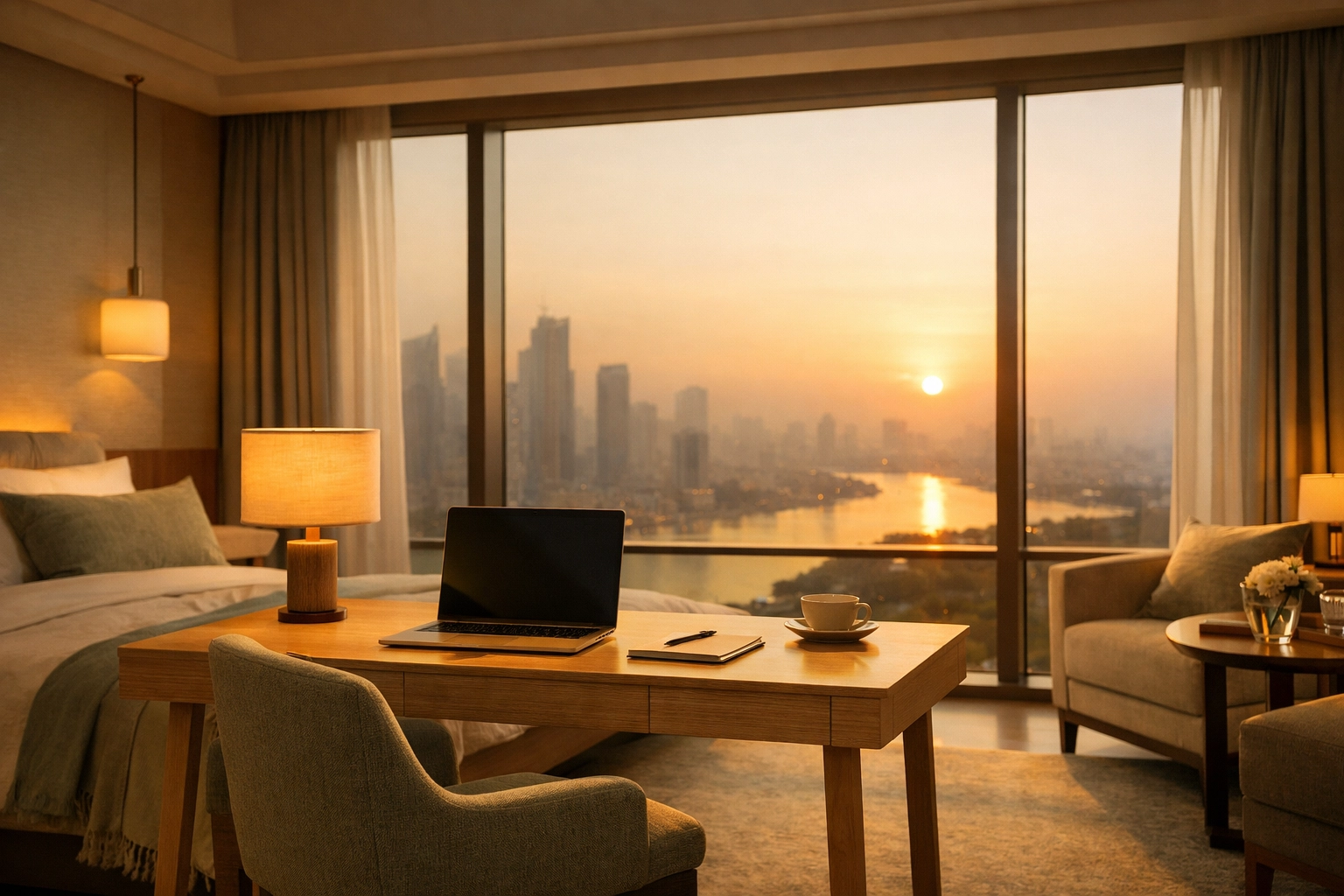 Luxury suite desk representing automated hotel revenue management and increased occupancy.