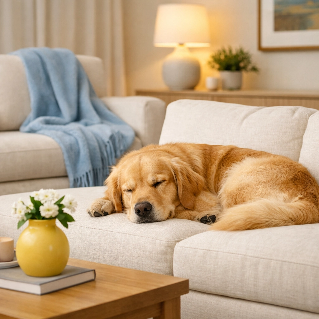 Pet-friendly and non-toxic upholstery cleaning for a clean linen sectional in a Lancaster home.
