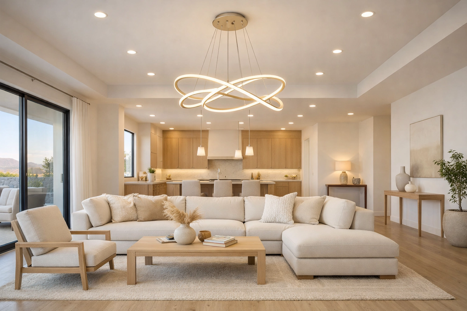 Modern Mesa home interior with stable recessed lighting from a high-capacity electrical system.