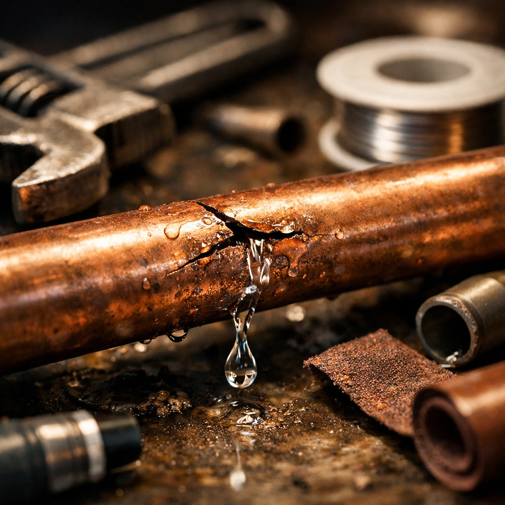 Leaking pipe repair tools demonstrating importance of fixing water damage source