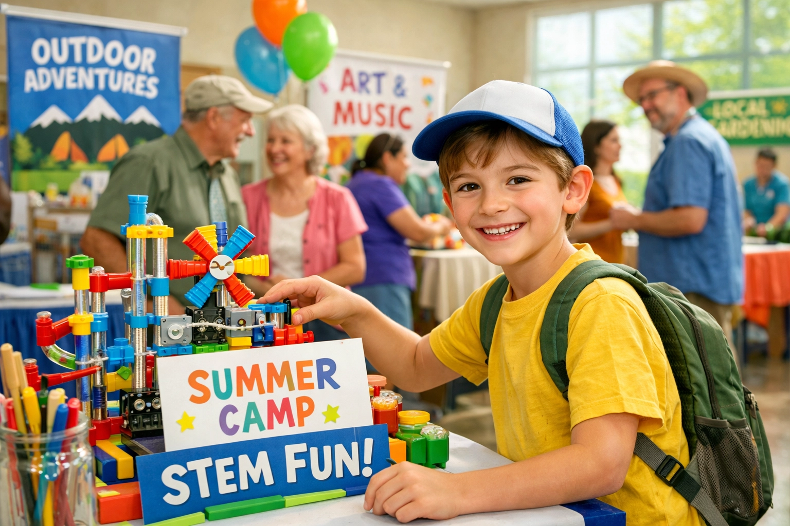 A student interacts with a STEM display at the Boise Kids Activities and Camps Fair.