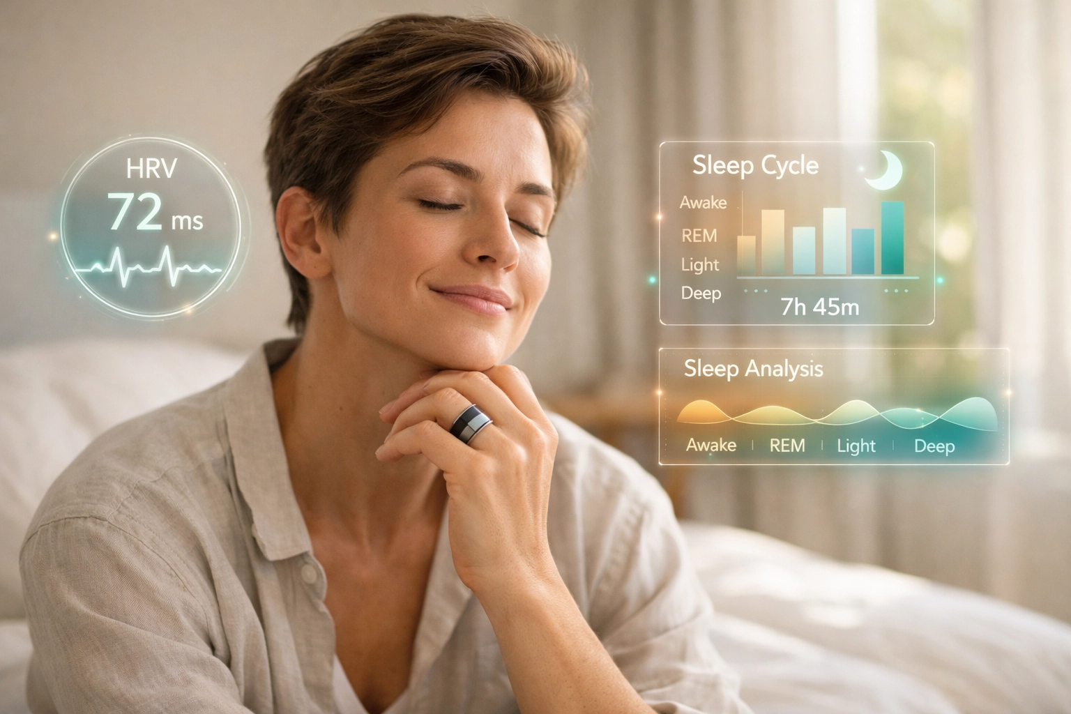 Biometric sleep tracking used for AI-optimized work schedules and health monitoring.