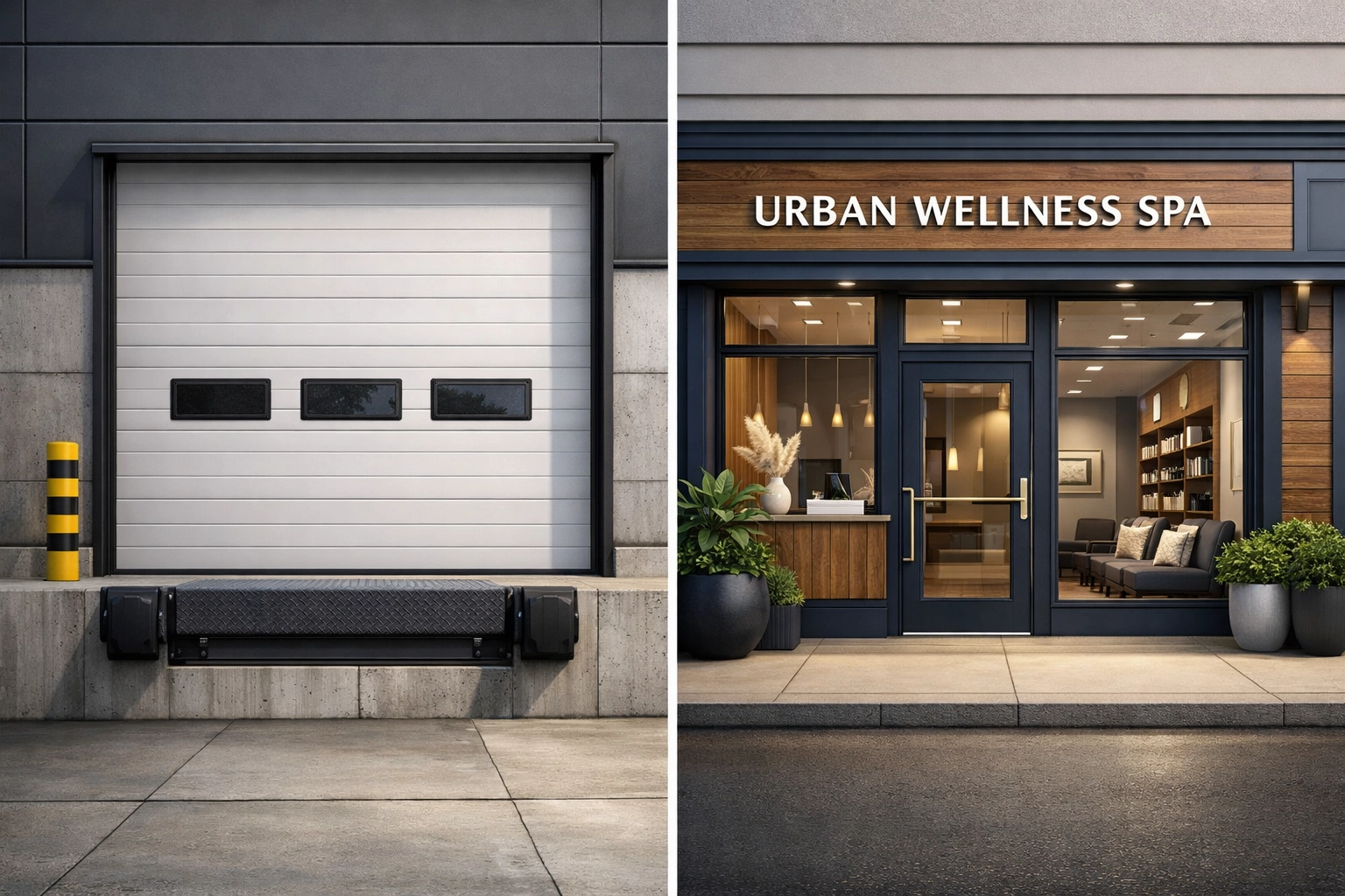 Comparison of industrial loading bays and retail storefronts for a diversified commercial property portfolio.