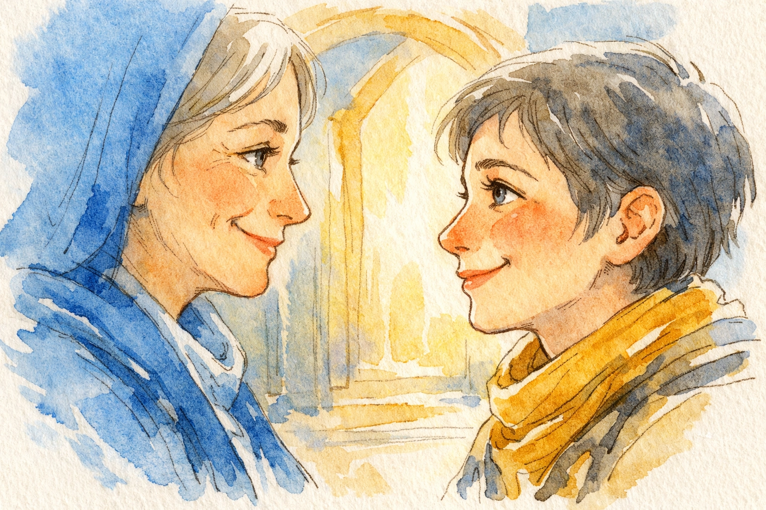 Church greeter making warm eye contact with visitor at entrance