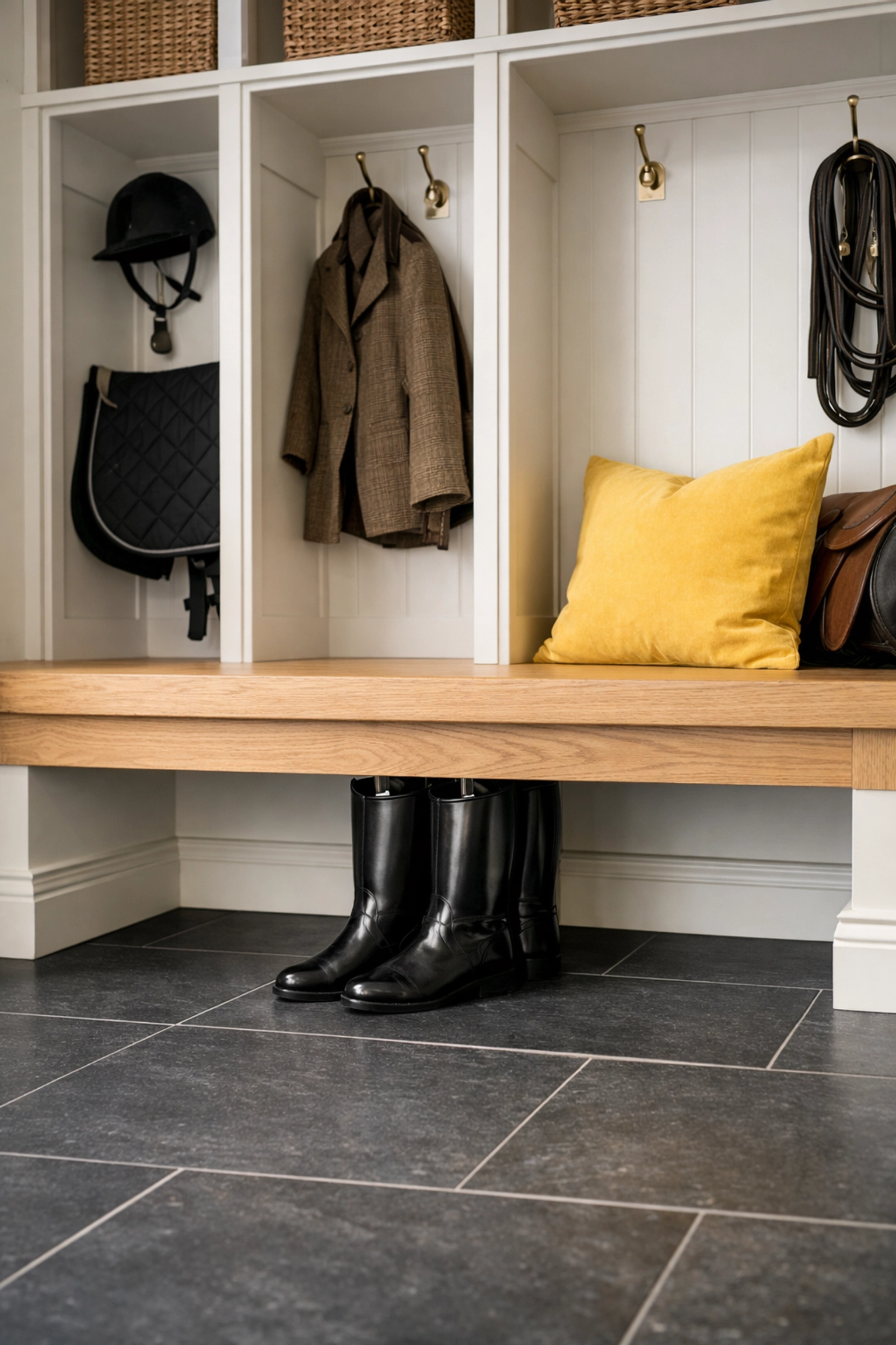 Spotless slate floors in a Hamilton home mudroom cleaned with professional efficiency.