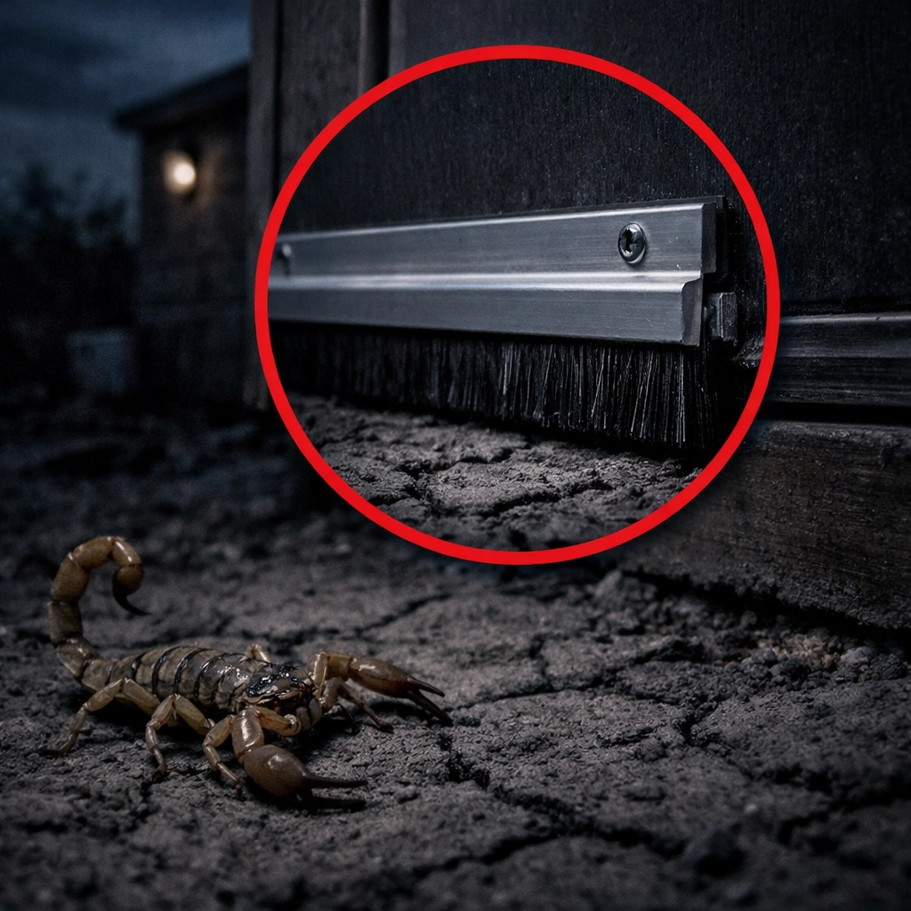 Scorpion exclusion using a heavy-duty door sweep to protect a Coolidge, Arizona residence.
