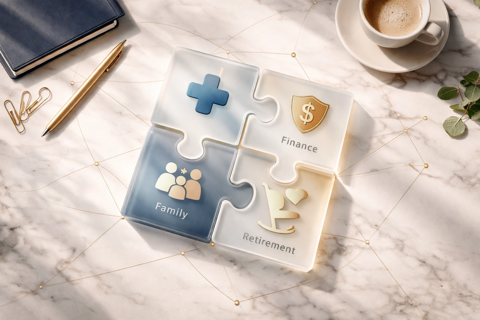 Interconnected puzzle pieces symbolizing holistic Medicare and wealth management planning in Stuart