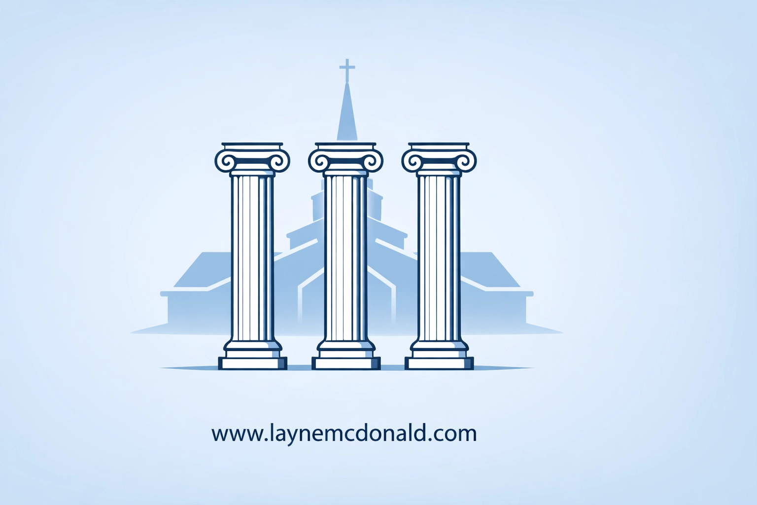 Three architectural pillars in front of a church silhouette representing safe faith community leadership.