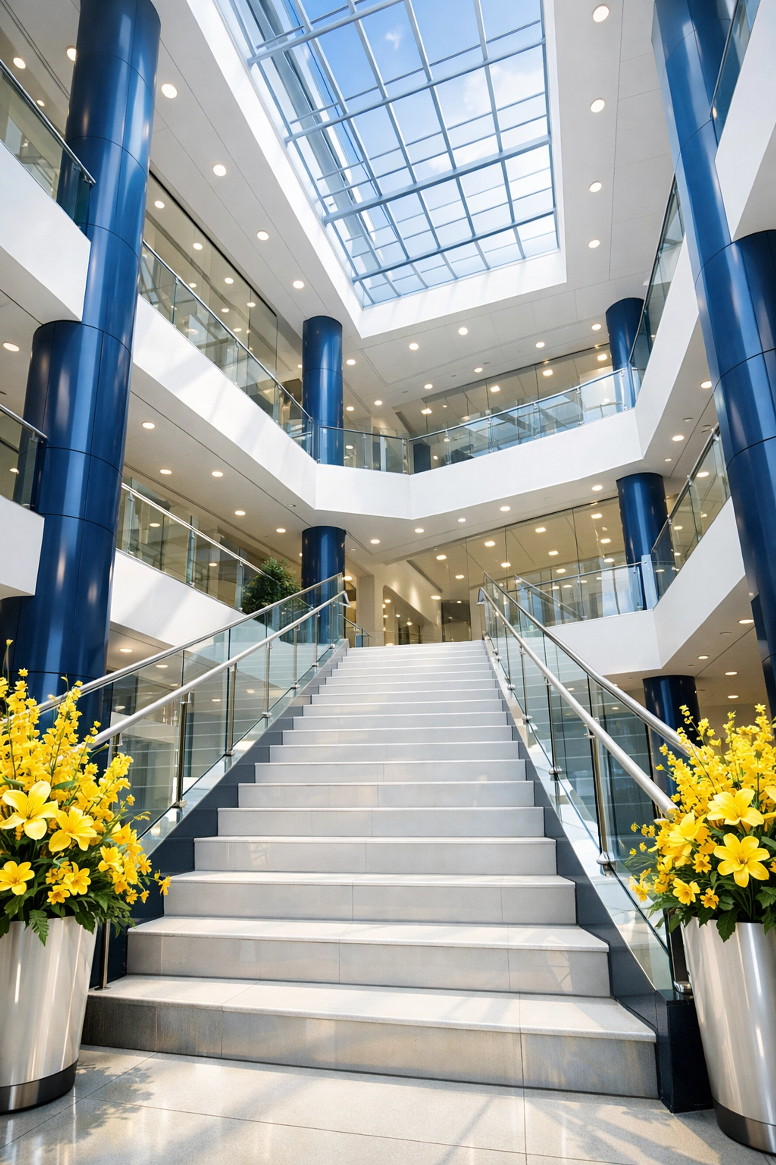 Bright and airy corporate atrium in Marlborough highlighting expert commercial cleaning and maintenance.