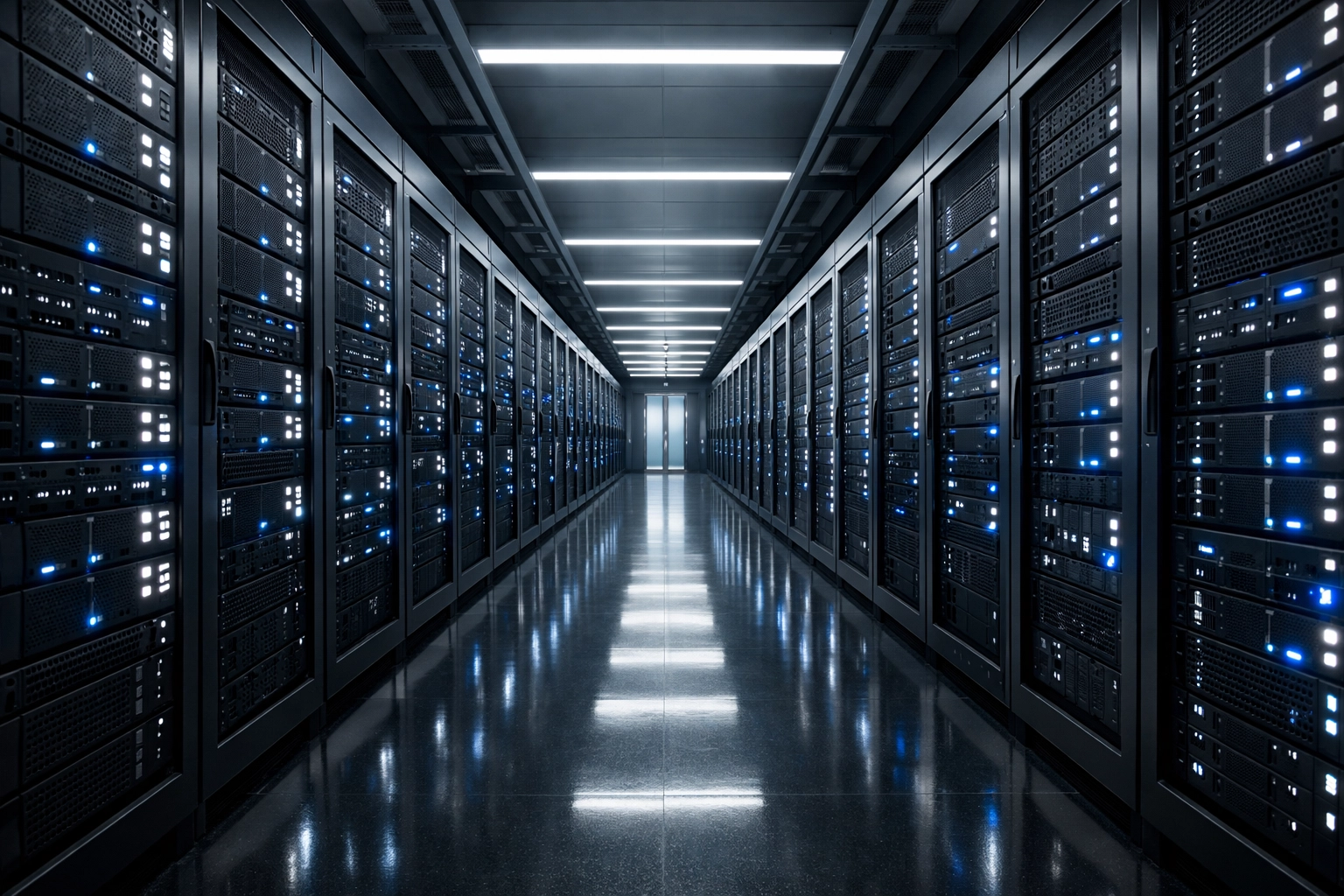 High-density server racks in an AI data center aisle highlighting resilient modular UPS power infrastructure.