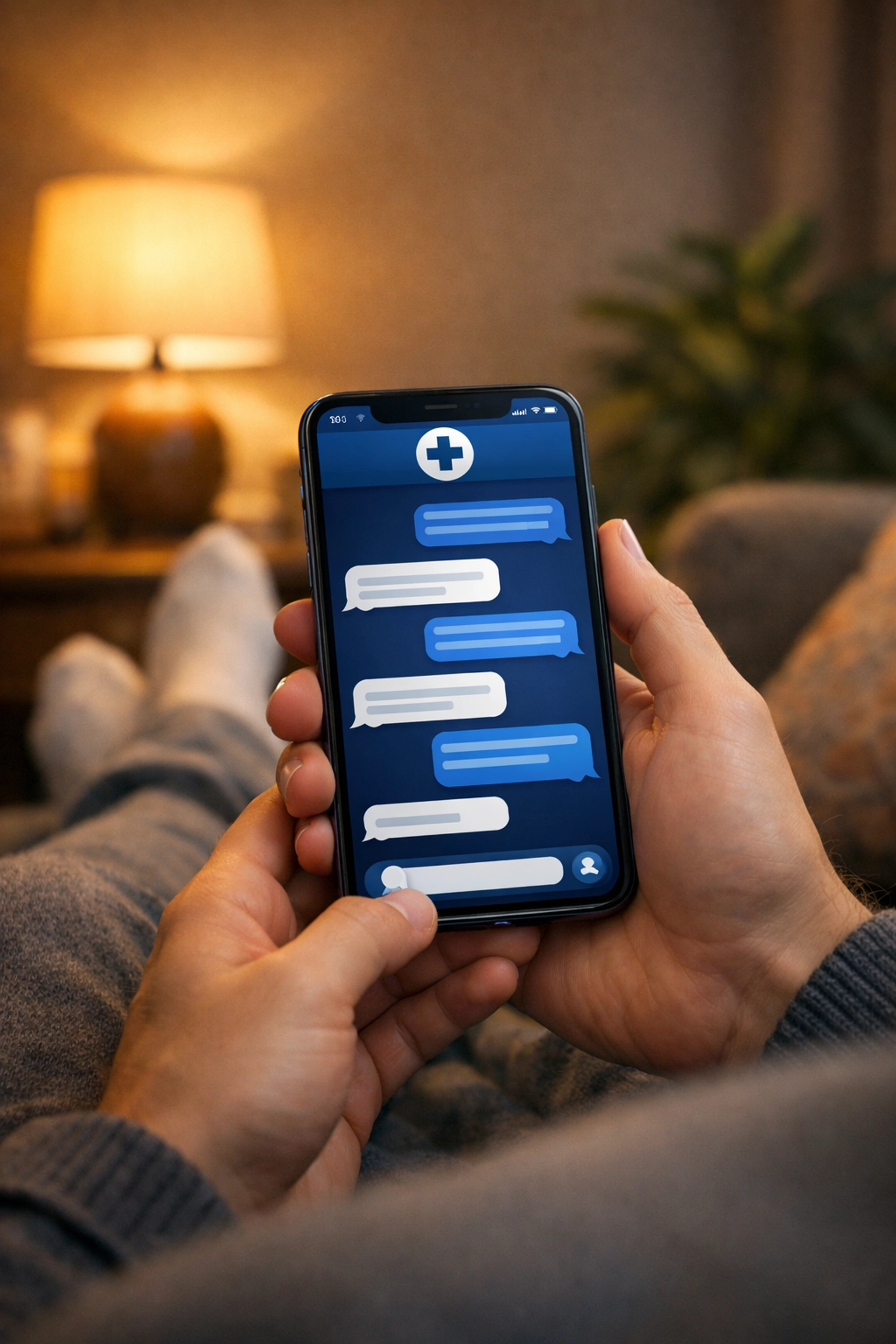 Secure medical messaging on a smartphone for 24/7 online doctor consultations from home.