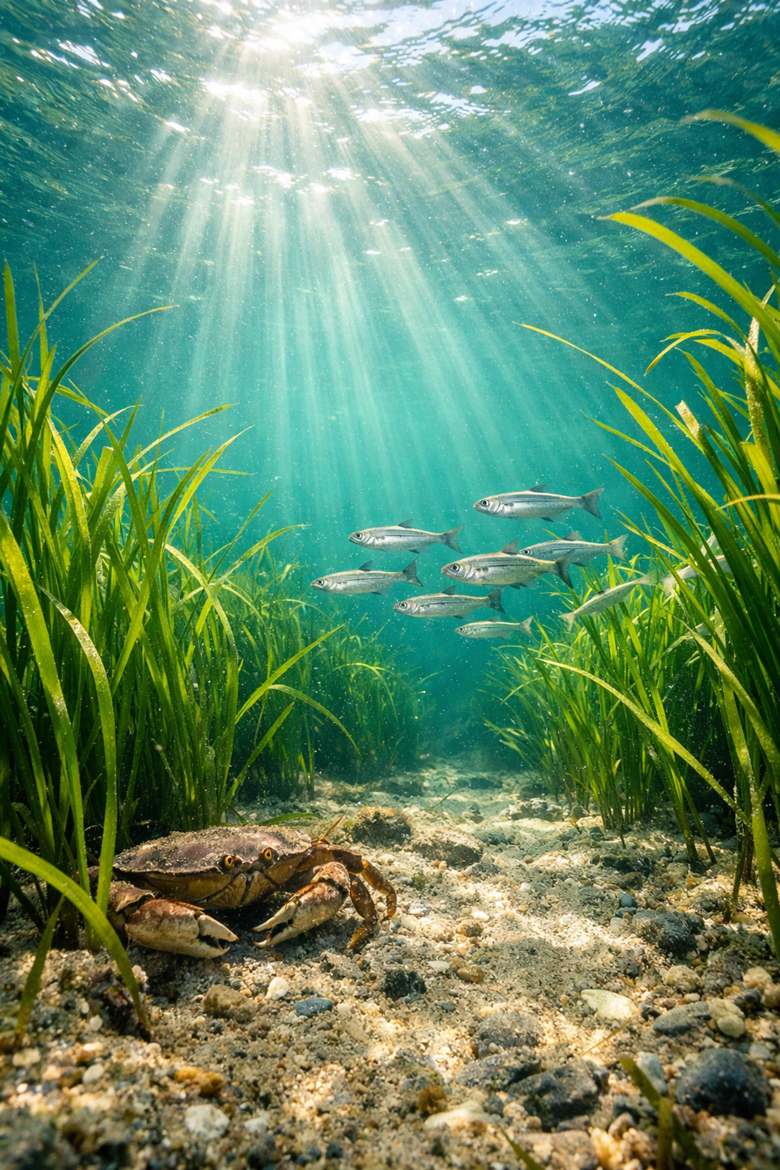 Healthy eelgrass meadow in the Salish Sea supporting juvenile salmon and marine biodiversity.