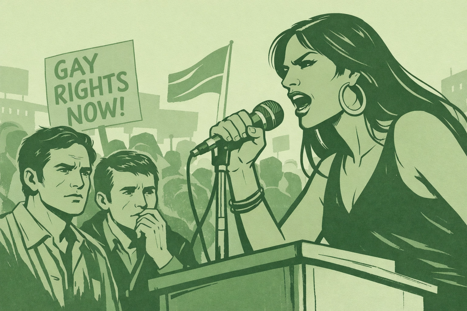 Sylvia Rivera speaking at 1973 rally fighting for transgender inclusion