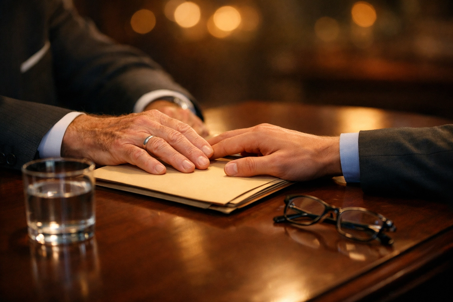 An experienced gay attorney mentoring a younger legal advocate at a desk to protect LGBTQ+ civil rights.