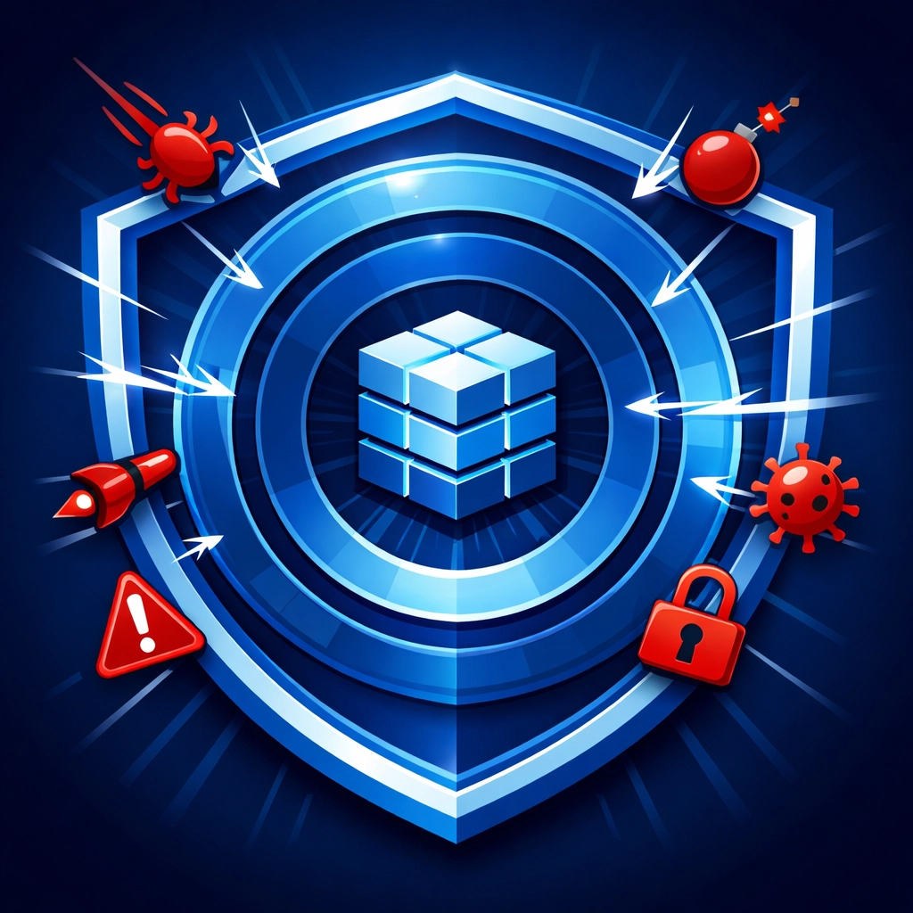 Cybersecurity defense layers protecting business data from threats