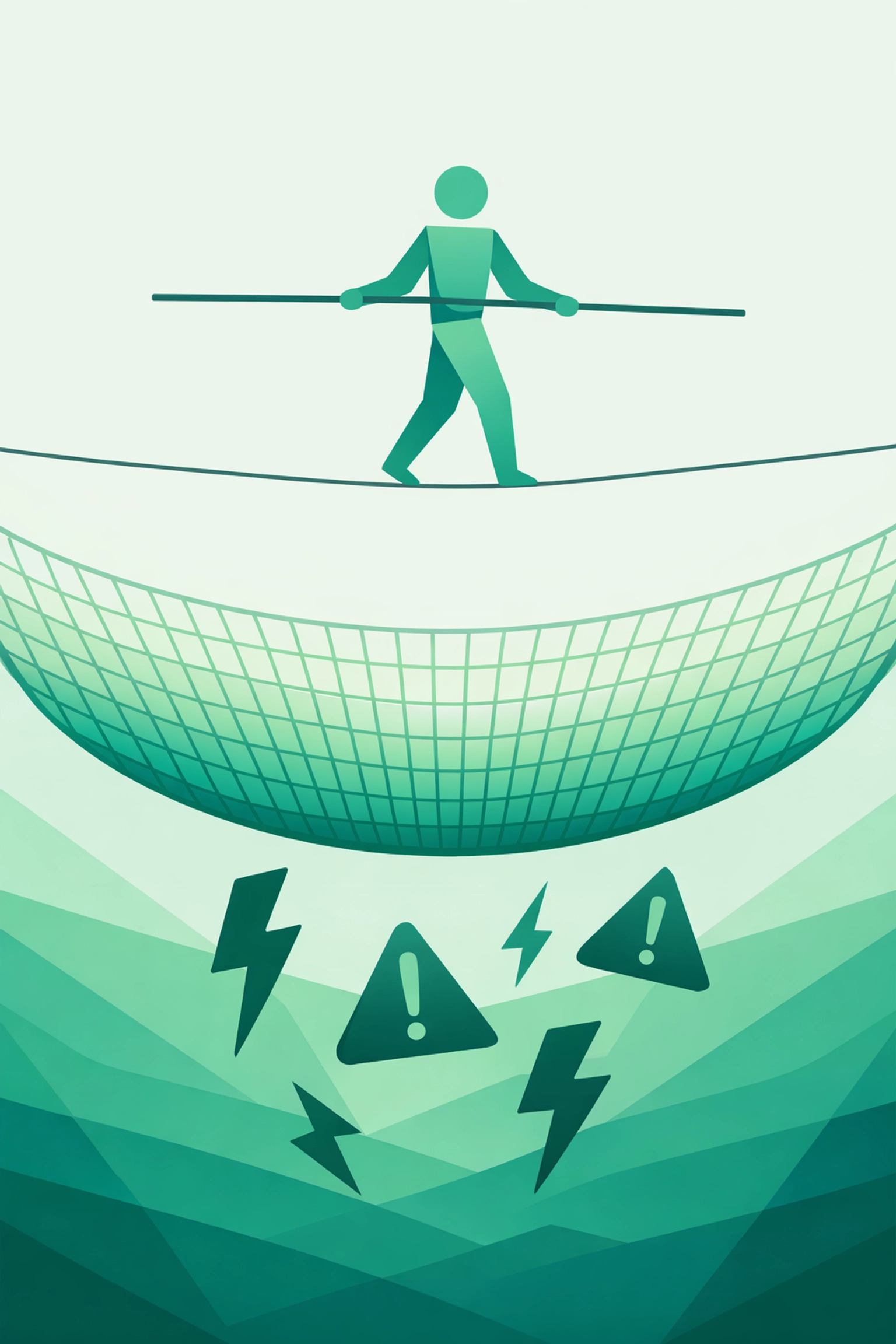 Margin of safety illustrated as tightrope walker with safety net below break-even point