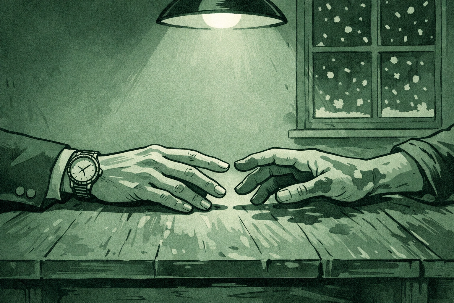 Detective and suspect's hands nearly touch across interrogation table - forbidden MM romance