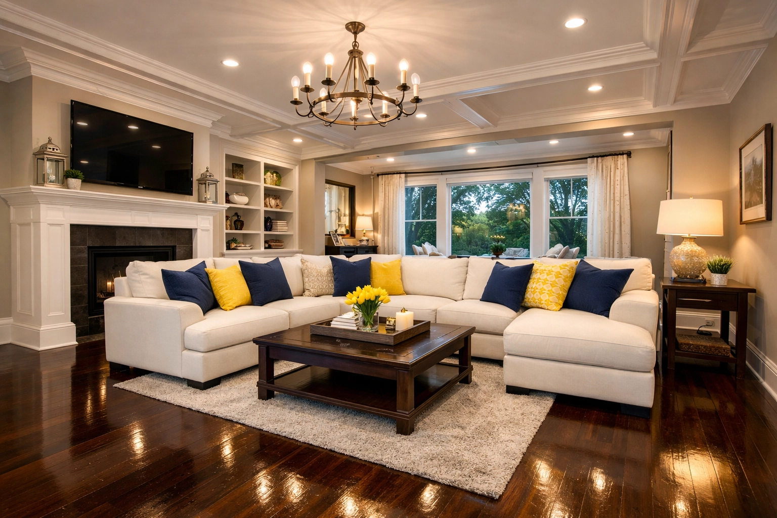 Meticulously maintained luxury living room cleaned by professional cleaners Natick MA.